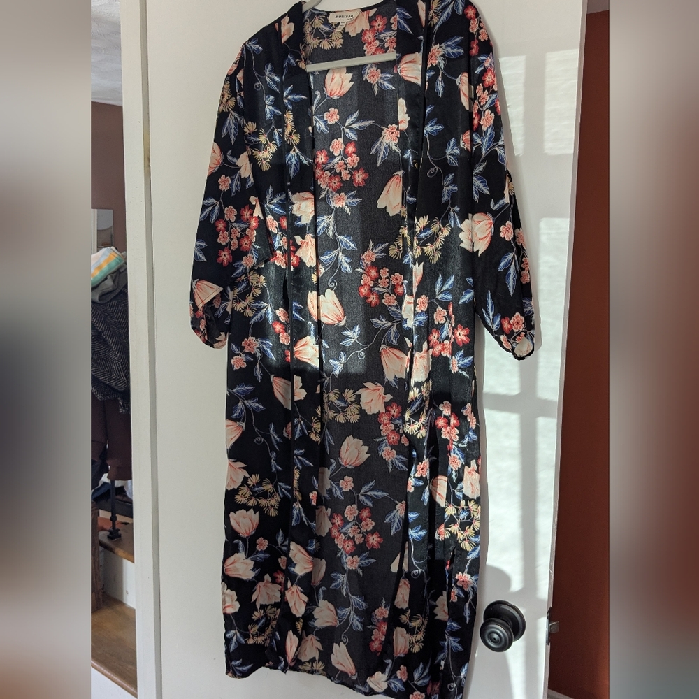 Monteau Black Floral Top with Pink and Cream Accents